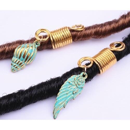 5 Pcs Retro Golden Charms Shell Hair Braid Dread Dreadlock Beads Clips Cuffs Rings Spring Coil Pendant Dreadlock Accessories