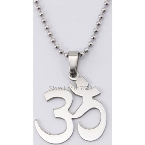 50pcs one lot Brahmanism AUM OM Charm Pendant symbol high polish Pendant stainless steel Necklace wholesale price