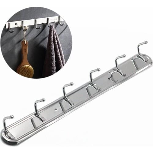 6 Even Row Of Hooks Strong Load Bearing Stainless Steel Rack Hook Wall Hanging Shelf Hook Bathroom Waterproof Hanger Nail Hook