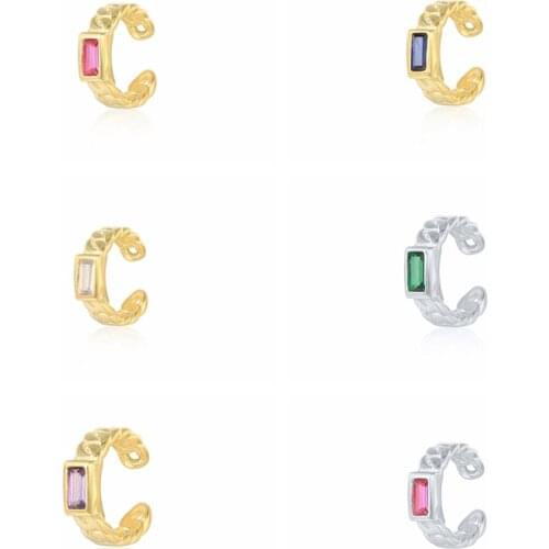AIDE 1pcs 925 Sterling Silver Ear Cuffs For Women Green/ Pink Zircon Clip Earring Jewelry Girls Gifts Pendientes Brincos Joyero