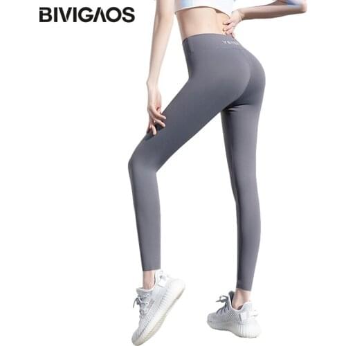 BIVIGAOS Back Letter Printed Sharkskin Leggings Women Thin High Waist Belly Skinny Leggings Elastic Slim Sport Fitness Leggings