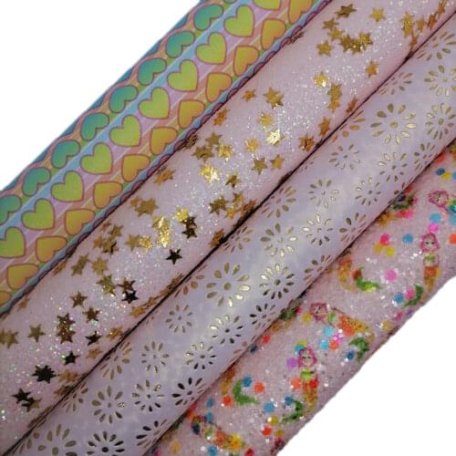 Mermaid Chunky Glitter leather, Gold Stars Glitter Leather, Hearts Printed Faux Leather Sheets For Bows Earrings 21x29CM XM921