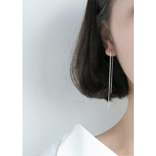 Colusiwei 925 Sterling Silver Long Chain Simple Line Drop Earrings for Women Authentic Silver Tassel Dangle Earrings Jewelry