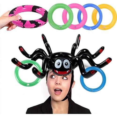 Halloween Toss Games Inflatable Spider Hat Ring Throw Games With 1 Spider And Rings Pump For Kids Adult Carnival Halloween Party
