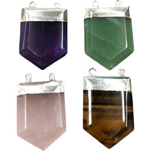 Natural gems stone silver plated double bails pendant for necklace making amethysts rose quartzs aventurine tiger eye stone