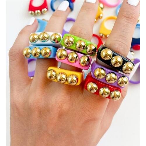 Irregular Chunky 90s Ring W/ 3 Studs Resin Statement Y2K Daisy/Heart Quirky Glossy Acrylic Band Grunge Aesthetic egirl / Gift