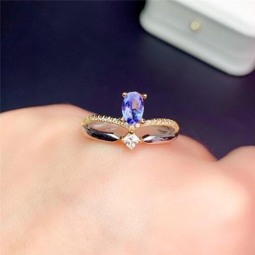 WEAINY Natural Tanzanite Ring, Real S925 Silver, Exquisite Two-tone Plating Ring, Gift with Certificate for Girlfriend