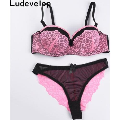 Hot Elegant luxury and romantic bra set for women 1/2 trace + lace push up sexy underwear sets 5 color bra and panty set