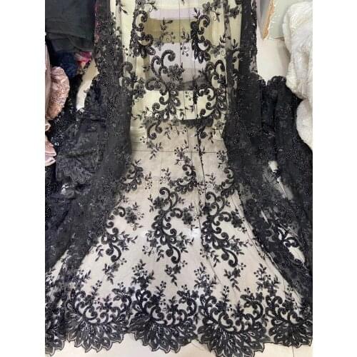 Blace lace bridal fabric polyester beaded embroidery wedding dress lace fabric D199-13