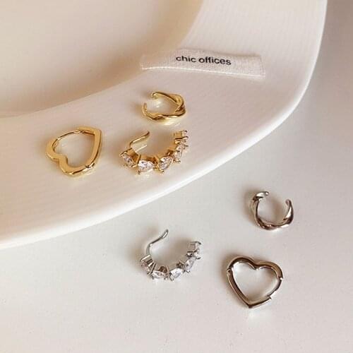 Love Heart Ear Clip For Women 3 Pierces Set Gold And Silver Color Non Piercing Earrings Clips Ladies Elegant Jewellery