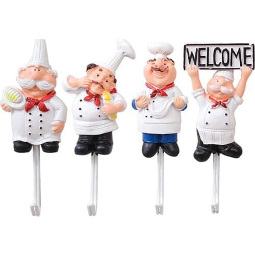 Cute Cartoon Chef Door Wall Mounted Self Adhesive Metal Hooks Hanger Home Kitchen Bathroom Sponge Brush Utensil Hook Organizer