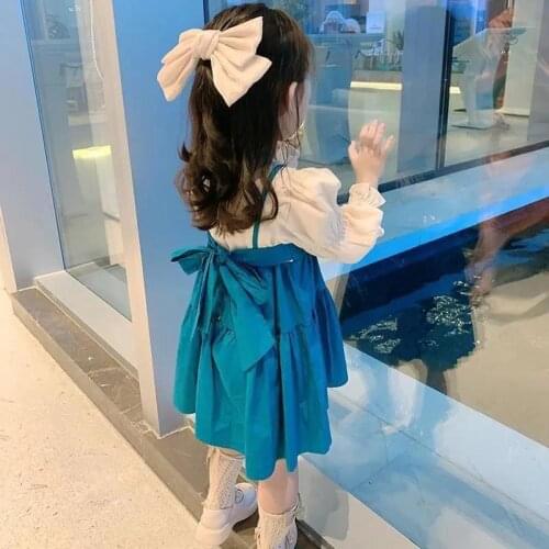 Girls Fashion A-line Skirt Princess Dress Baby Girls Fake Two-piece Dress Spring Fall Sweet Long Sleeve Bow Skirt Kids Clothes