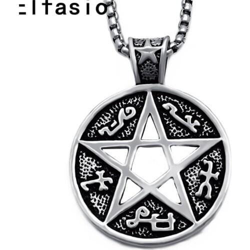 Mens Boys Pewter Pendant Pentagram Star Talisman Silver Tone 18"-30" Stainless steel Necklace Chain P314