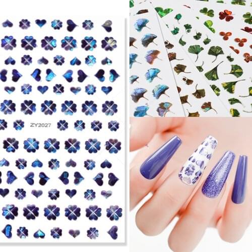 10Pcs Nails Sticker Art Decorations 3D Flowers Leaves Green Simple Decals Water Transfer Summer DIY Sliders Foil Manicures Wraps