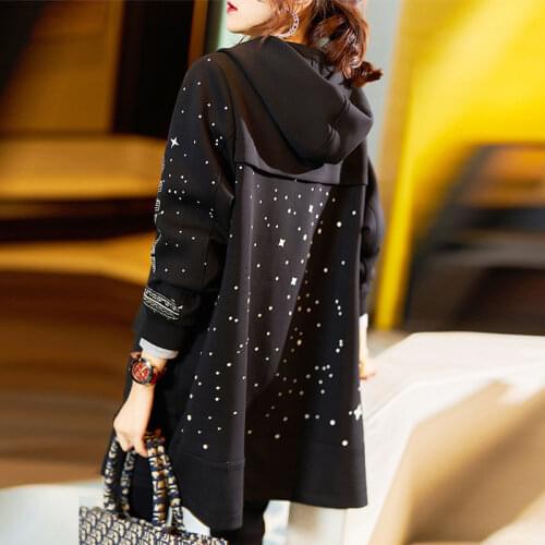 Winter New Style Cotton and Velvet Hooded Womens Plus Size Mid-length Hot Diamond Jacket