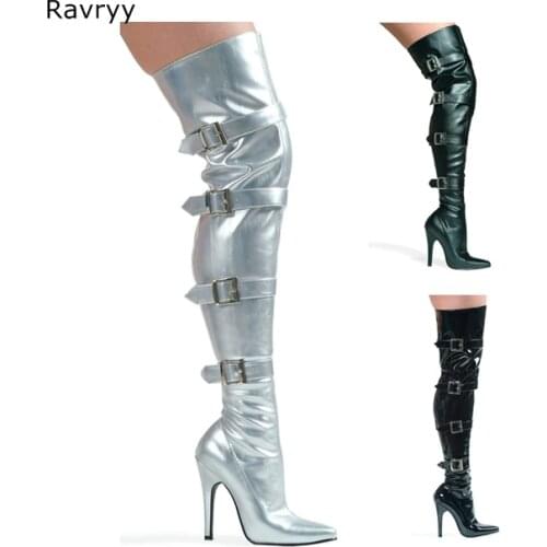 Autumn Fashion Silver Woman long boots Pole dance Model Show Club Party Female Shoes Pointed Toe thin heel over-the-knee boot