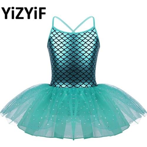 YiZYiF Girls Dress Glitter Ballet Dance Costume Scales Pattern Printed Gymnastics Leotard Ballet tutu Dress For Girls Dance