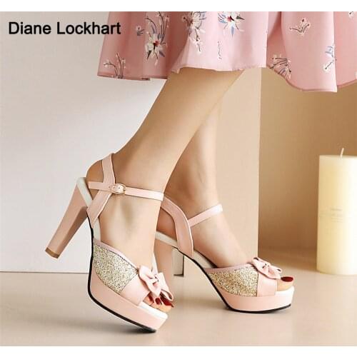 2021 Summer New Platform Sandals Women Shoes Thick Heels Sandals High Heels Open Toe Ladies Bow Sequin cloth Fashion Sandals