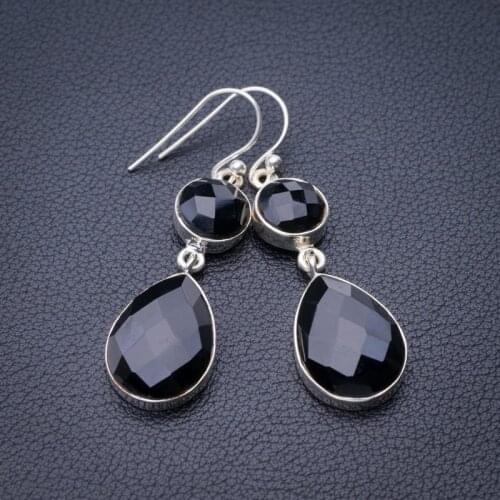 StarGems Natural Black Onyx Handmade 925 Sterling Silver Earrings 2" E1830