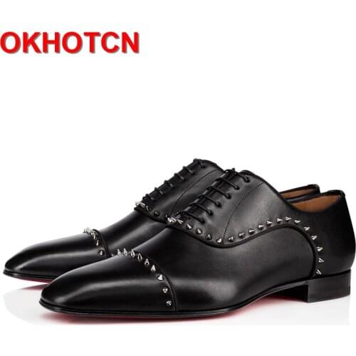 Sheepskin Men Oxford Shoes Square Toe Shoes Men Offici Rivet Patchwork Italian Men Shoes Black Spring Autumn Men Office Shoes