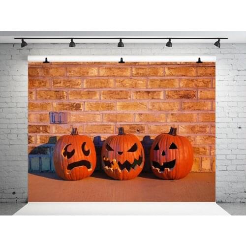 VinylBDS Happy Pumpkins Backgrounds For Photoshoot Washable Halloween Backdrops For Photography Brick Wall Children Backgroounds