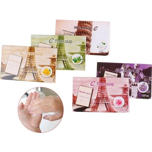 15pcs Portable Mini Paper Soap For Outdoor Travel Soap Paper Washing Hand Bath Clean Scented Slice Sheets Disposable Boxe Soap