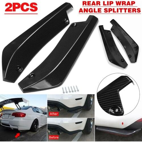 2pcs Plastic Glossy Carbon Fiber Style Car Bumper Fin Canard Splitter Diffuser Spoiler Lip Anti-Scratch Protector Wrap Angle