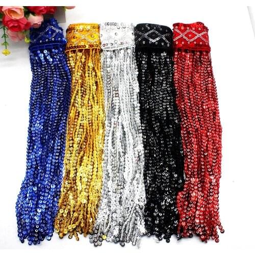 3 Yards Sequin Fringe Tassel Latin Fringes Dress Macrame Lace Dance Dress Lace Trims Gold Silver Sewing Apparel Trimming 32CM