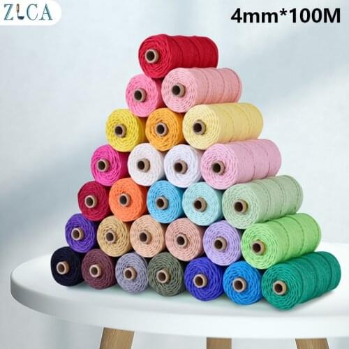 4mm X100M Cotton Macrame Cord Colorful Cord Rope Twisted Macrame String DIY Home Textile Wedding Decorative Tapestry Art 110yard