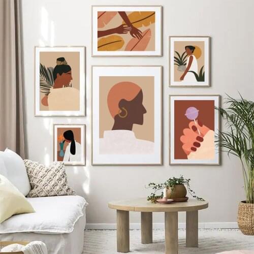 Abstract Black Woman Leaf Monstera Hand Wall Art Canvas Painting Nordic Posters And Prints Wall Pictures For Living Room Decor