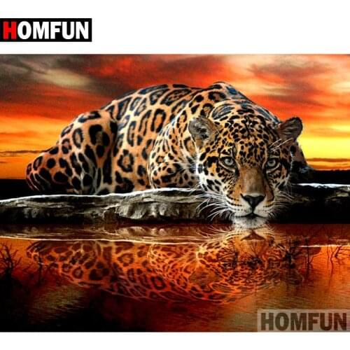 HOMFUN 5D DIY Diamond Painting Full Square/Round Drill "Animal leopard" 3D Embroidery Cross Stitch gift Home Decor A02172