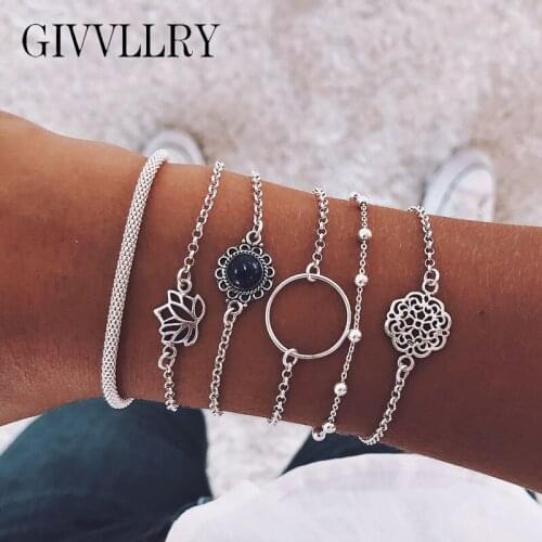 Free Shipping 6pcs/set Flower Leaf Bracelets for Women Beads Chain Bracelet Men Jewelry