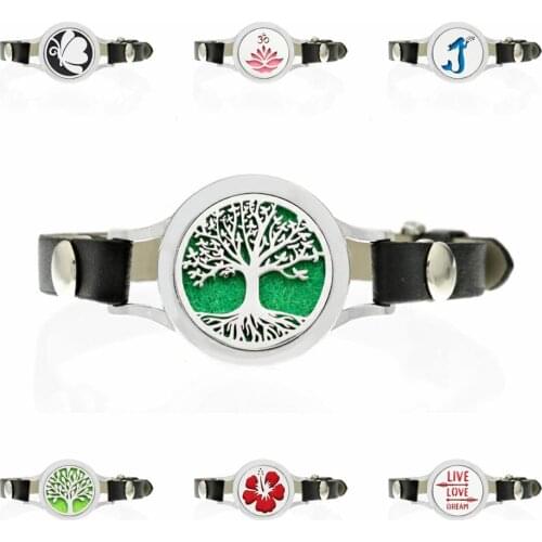 Tree of life Essential Oil Diffuser Locket Bracelet PU twist screw 25mm locket for Women Man Aroma Bracelet 10pads