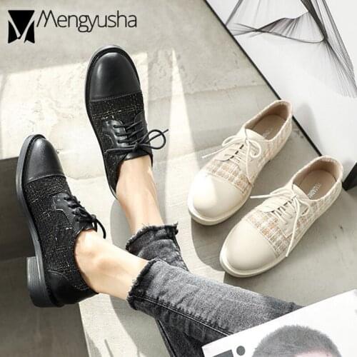 Brand Oxford Shoes Woman Lace-Up Patchwork Flats Plaid Knitting Loafers Low Heels Women Sneakers College Girls Derby Shoes 2020
