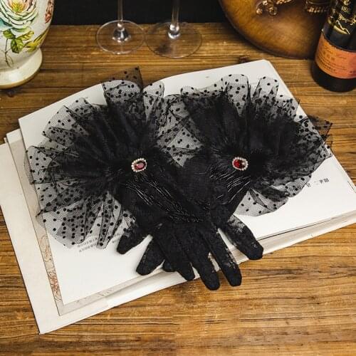 Black Dot Tulle Lace Gloves Women Slim Thin Wedding Bridal Gloves Photo Shooting Party Dress Gloves Guantes Transparentes