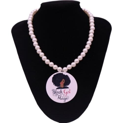 Ethnic African Jewelry Wood Printed Black Girl Magic Necklaces Pear Statement Jewelry