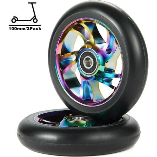 Complete 2pcs 100mm Pro Stunt Scooter wheels Replacement Wheels with ABEC-9 Bearing -Neo Chrome