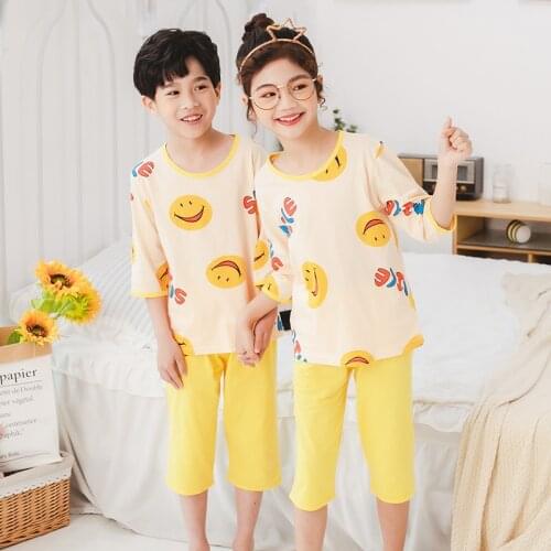 Infant Kids Boy Two Piece Set Childrens O-neck Short Sleeve Smile Printed Shirt Elastic Waistband Shorts for Baby Summer