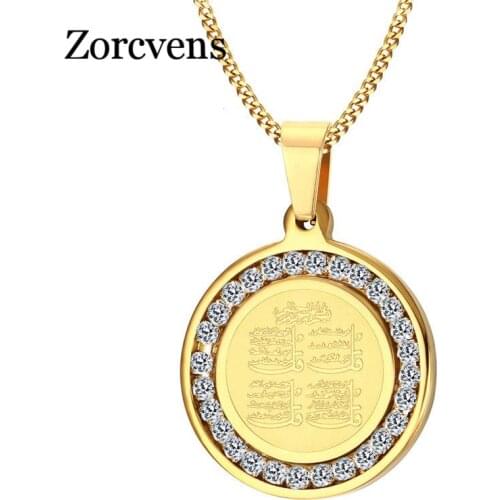 Modyle Islamic Necklace Gold-color Round Necklace Religious Jewelry with Beautiful CZ Stone