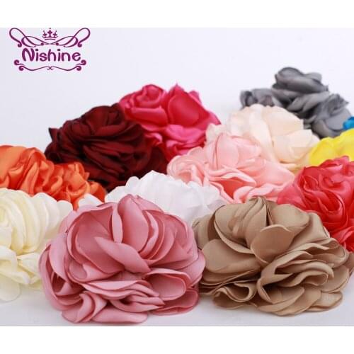 Nishine 20pcs/lot 3.2" Multi Layered Burned Satin Rose Flowers For Diy Headband Hair Clips Fabric Flower Hair Accessories