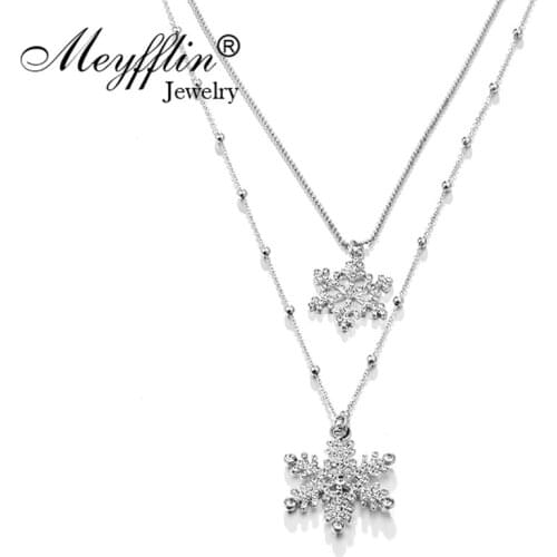 Fashion Crystal Double Snowflake Necklaces & Pendants Chains Long Necklaces For women Jewelry Collares 2021 Christmas Gift