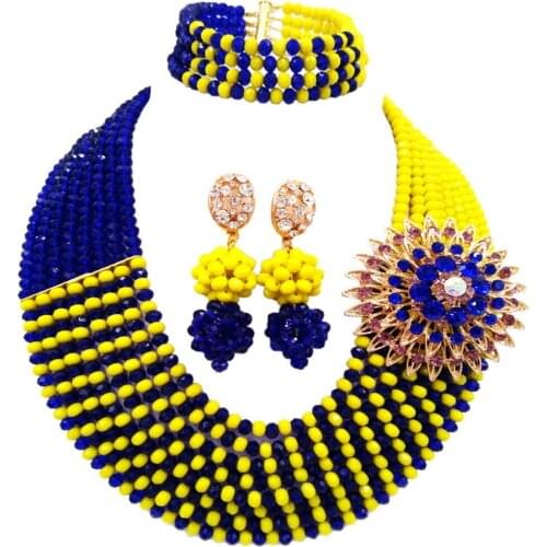 Fashion Royal Blue and Opaque Yellow African Beads Jewelry Set Crystal Necklace Sets 8JBK12