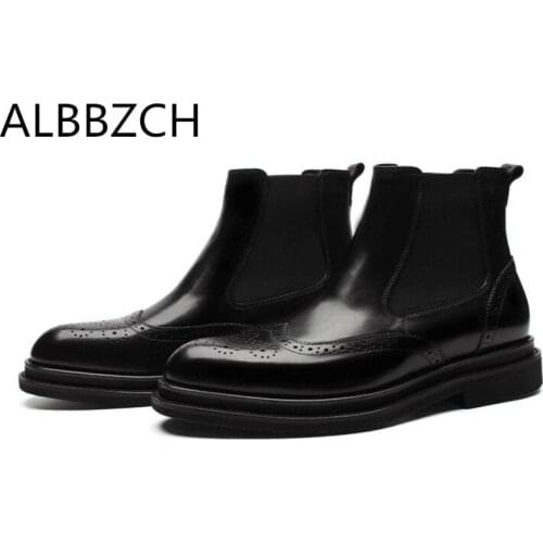 Mens Chelsea Carving Casual Ankle Boots British Trendy Daily Office Work Boots Men Business Leisure Evening Party Drss Boots