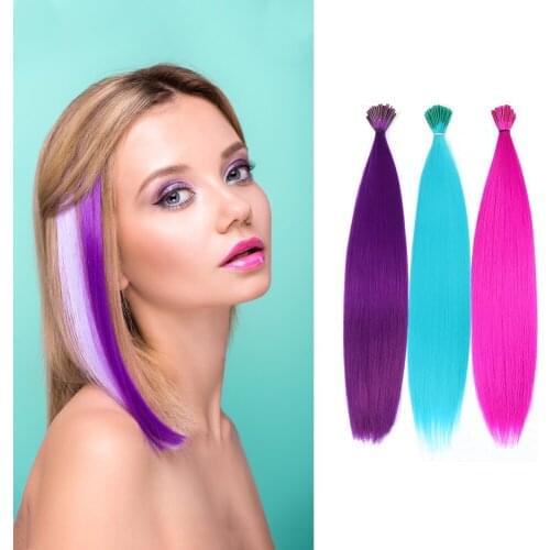 Synthetic I Tip Keratin Fusion Hair Extensions Kit Various Colors 16 Inch 10 Strands/Pack Keratin Tip Stick Hair Kit For Women