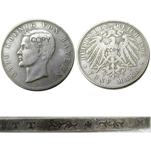 Germany German Bavaria coin 5 mark silver 1896D Otto Silver Plated Copy Coins