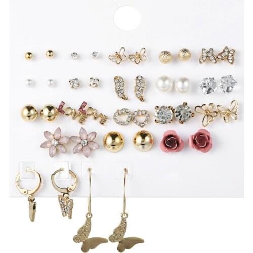 New Trendy Korean Earrings For Women Fashion Statement Mixed Pearl Crystal Heart Leaf Flowers Love Butterfly Earrings Jewelry