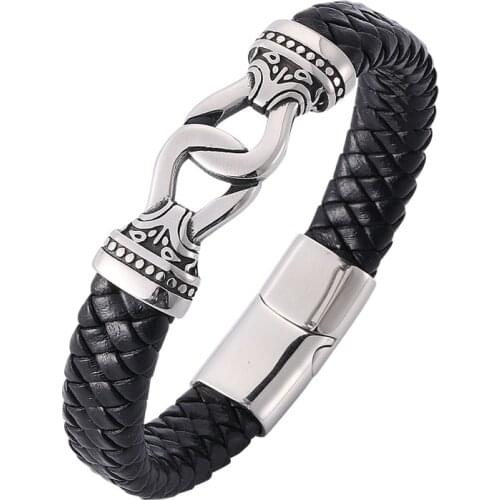 Punk Bracelet Braided Leather Bracelet for Men Stainless Steel Buckle Bangles Rock Bangles Jewelry Wrist Band Gift BB806