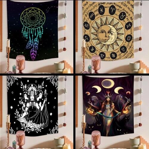 Psychedelic Witch Room Tapestry Wall Blanket Psychic Witchcraft Sun Tapiz Wall Hanging Wandkleed for Bedroom Decor Hippie Decor