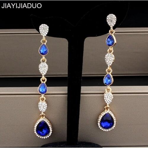 Jiayijiaudo Luxury Gold Color Crystal Wedding Earrings Rhinestone Long Earrings Bridal Fashion Jewelry Dropshipping New
