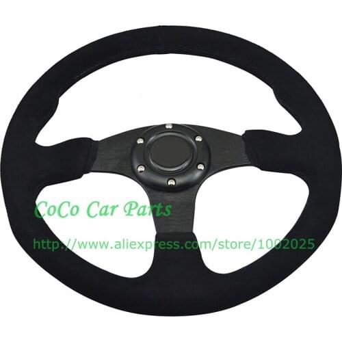 JDM Auto Steering Wheel Flat Car Steering Wheel 350mm Diameter Universal Fitment Black Arm